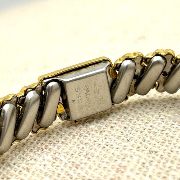 Vintage Gold Tone Stretch Bracelet with Rhinestones Signed - Picture 4 of 8